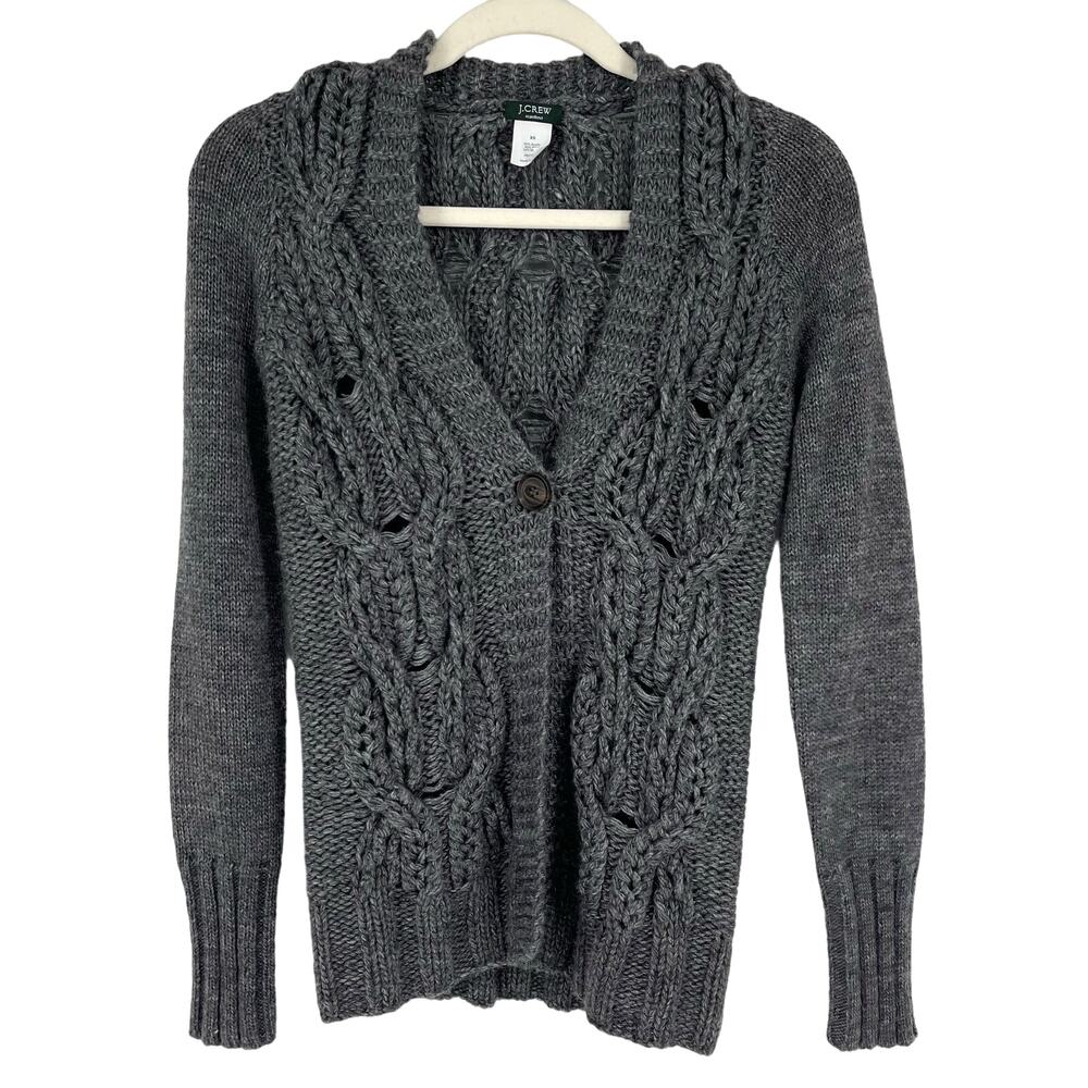 J.Crew‎ Wool Mohair Blend Cardigan Sweater Gray Size XS Open Knit